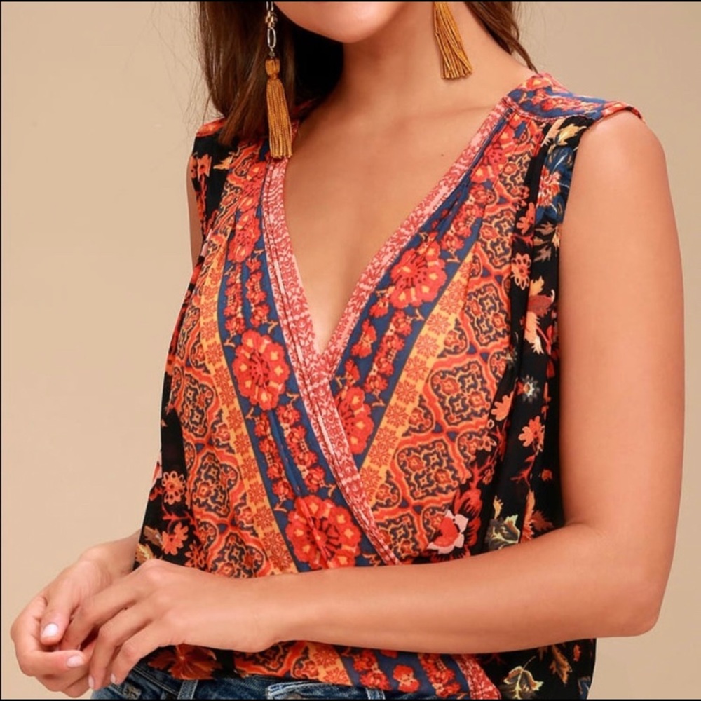 Havana Black Floral Print Surplice Free People Top
